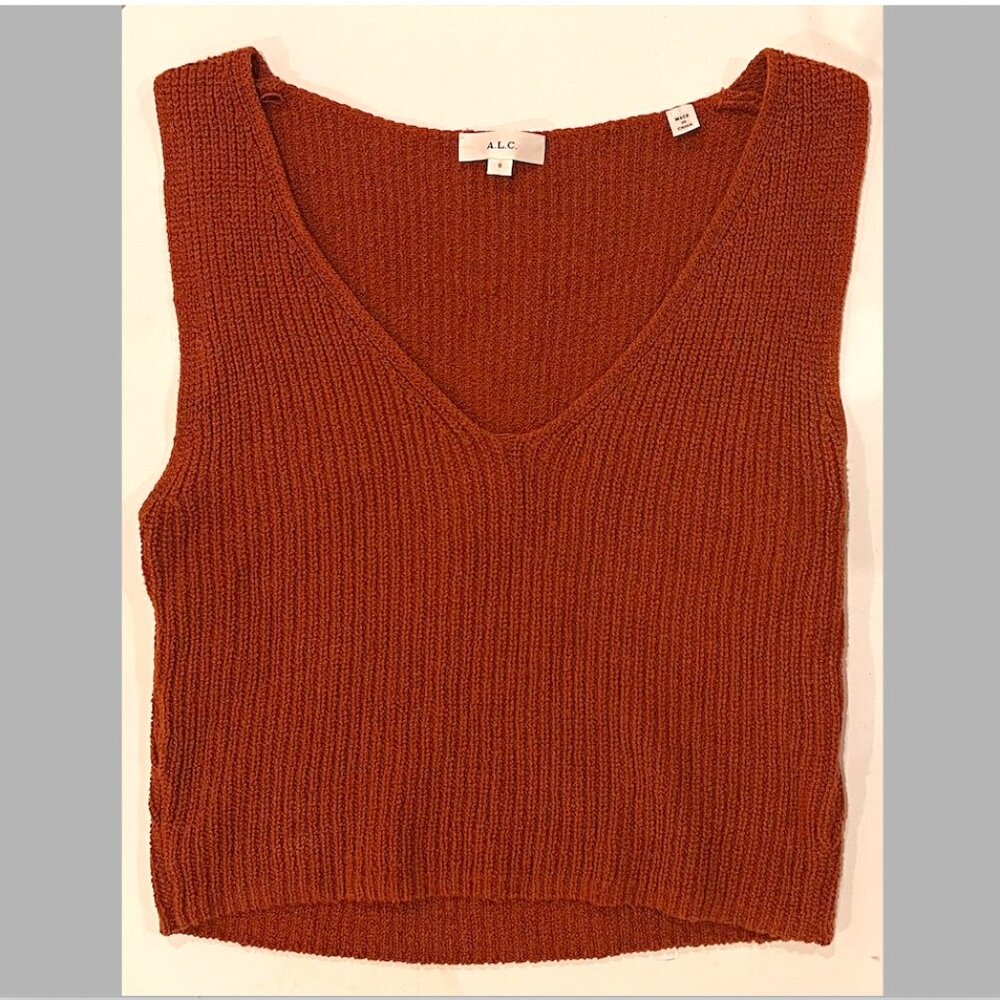 A.L.C. Eloise Ribbed V Neck Tank Top in Burnt Orange Size S $195